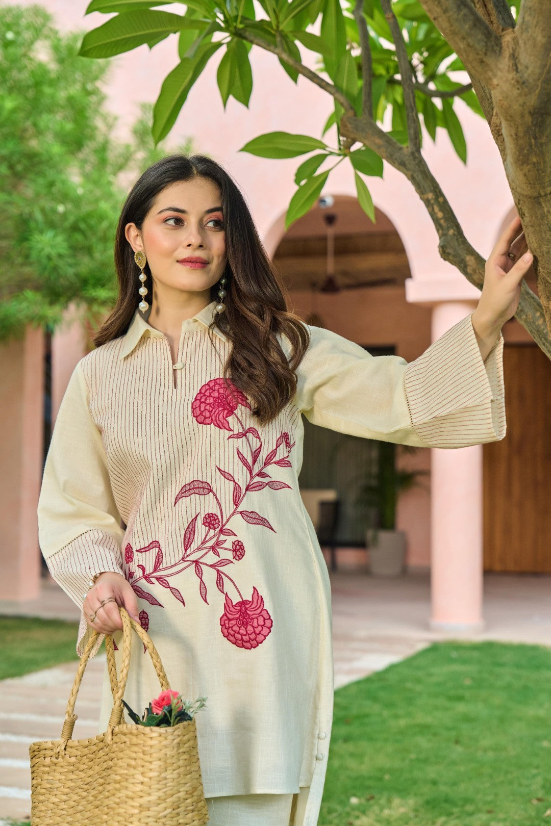 Mahua Roses Applique Cotton Co-ord Set