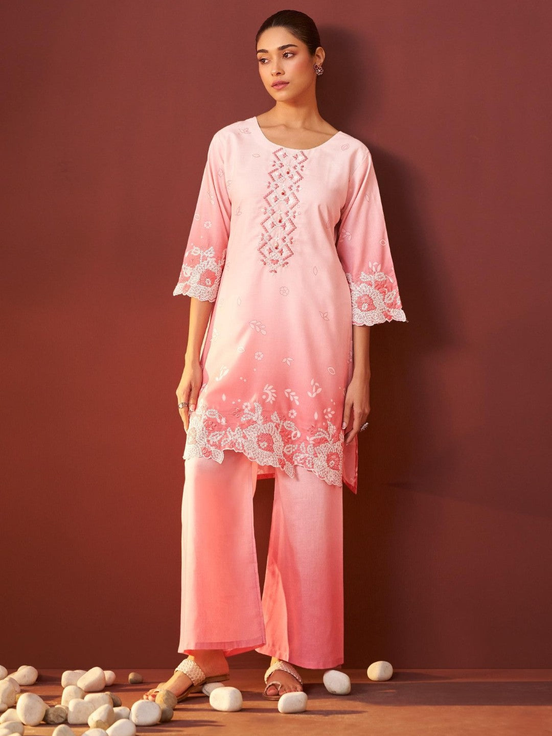 Irasalmon embroidery co-ord set-AL