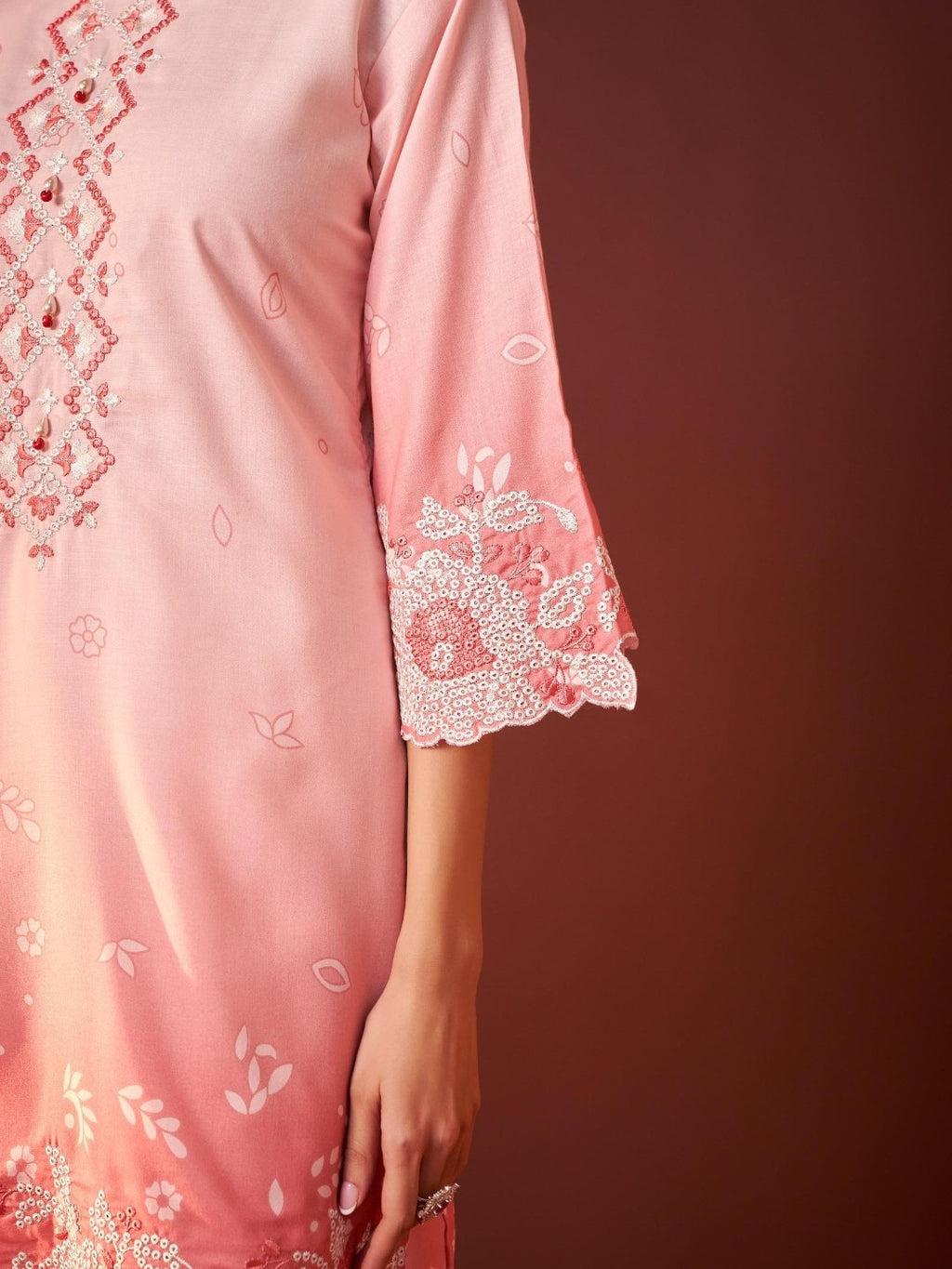 Irasalmon embroidery co-ord set-AL