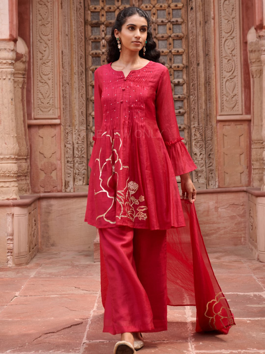 Gaurisha cardinal mul chanderi  embroidery premium suit set-AL