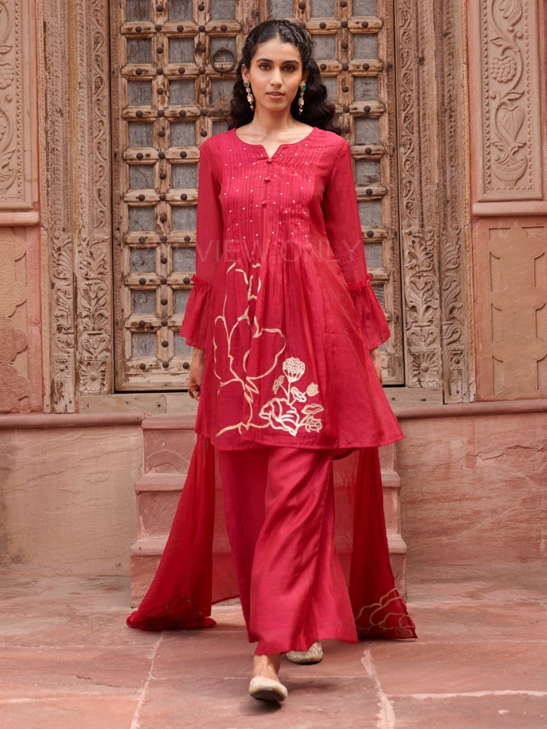 Gaurisha cardinal mul chanderi  embroidery premium suit set-AL