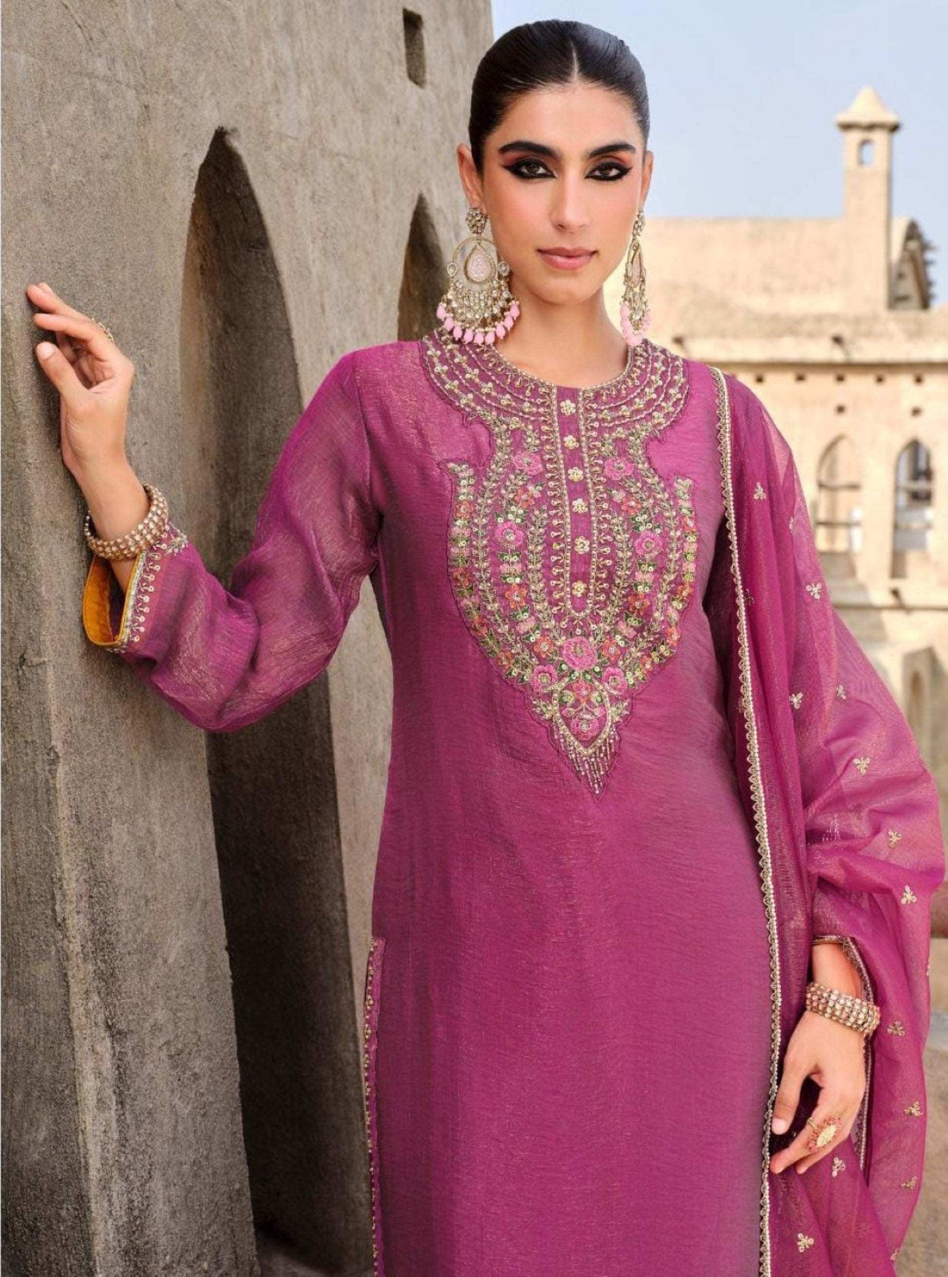 Gambhir Rose Full Work Suit Set-AL