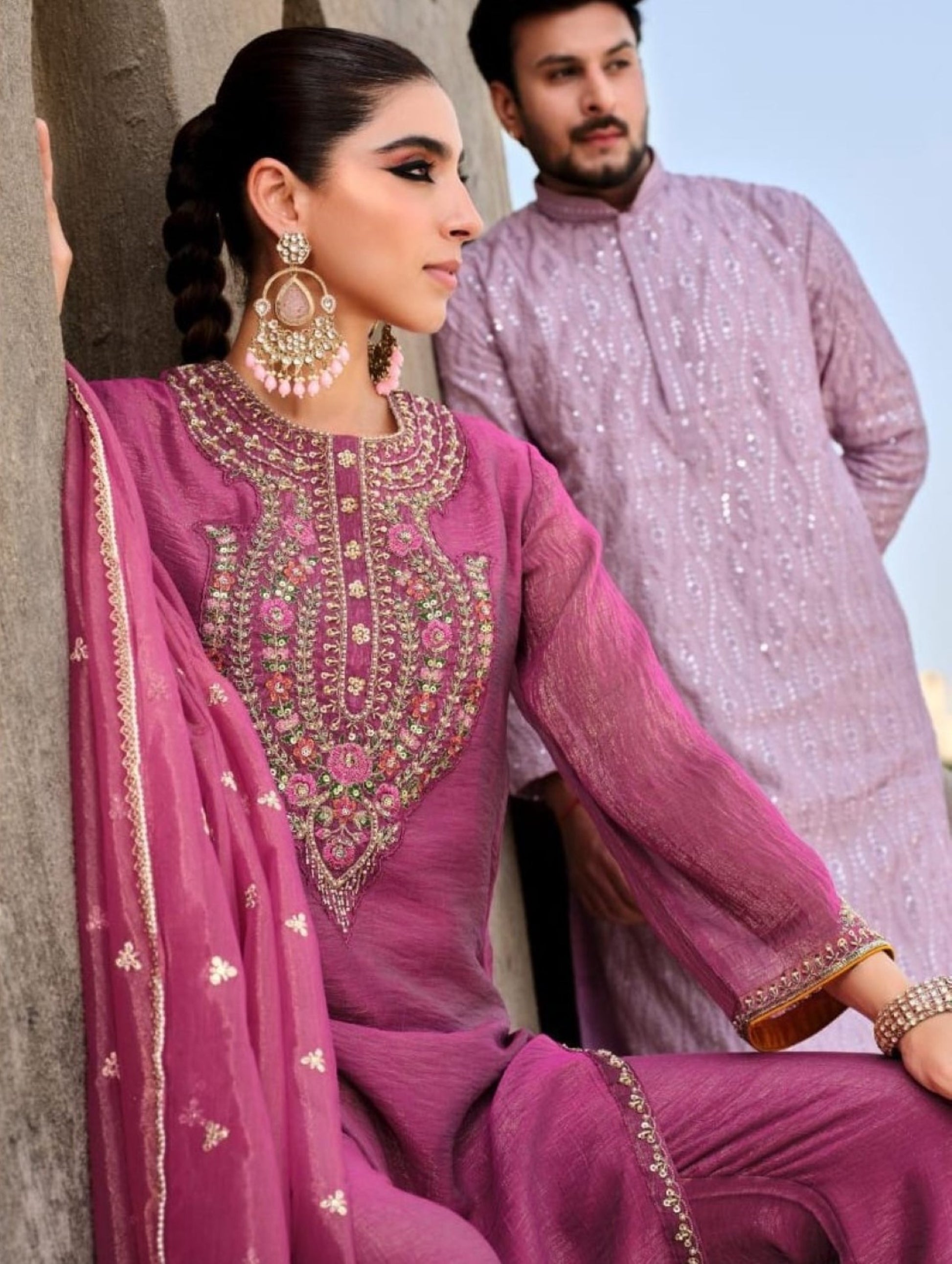 Gambhir Rose Full Work Suit Set-AL