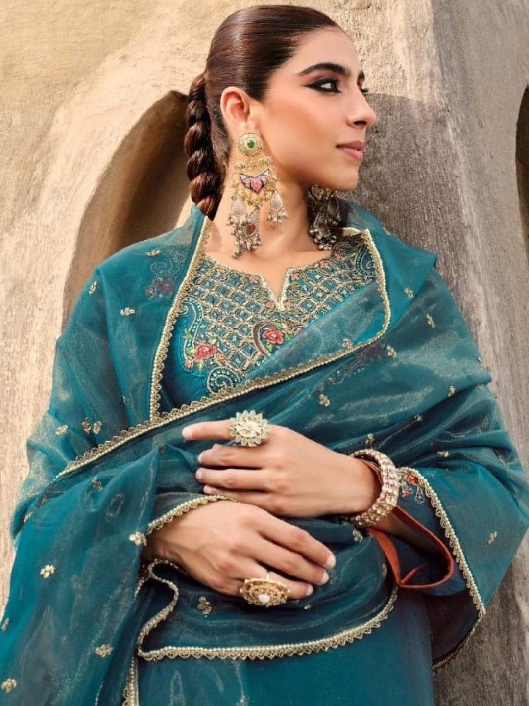 Gambhir Teal Full work suit set