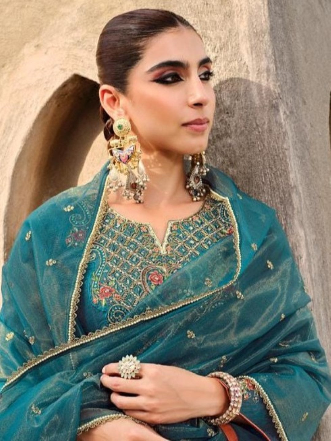 Gambhir Teal Full work suit set