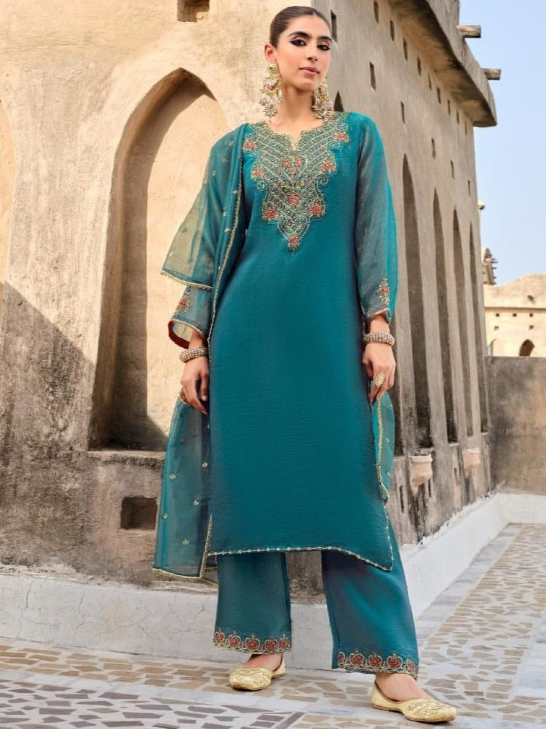 Gambhir Teal Full work suit set