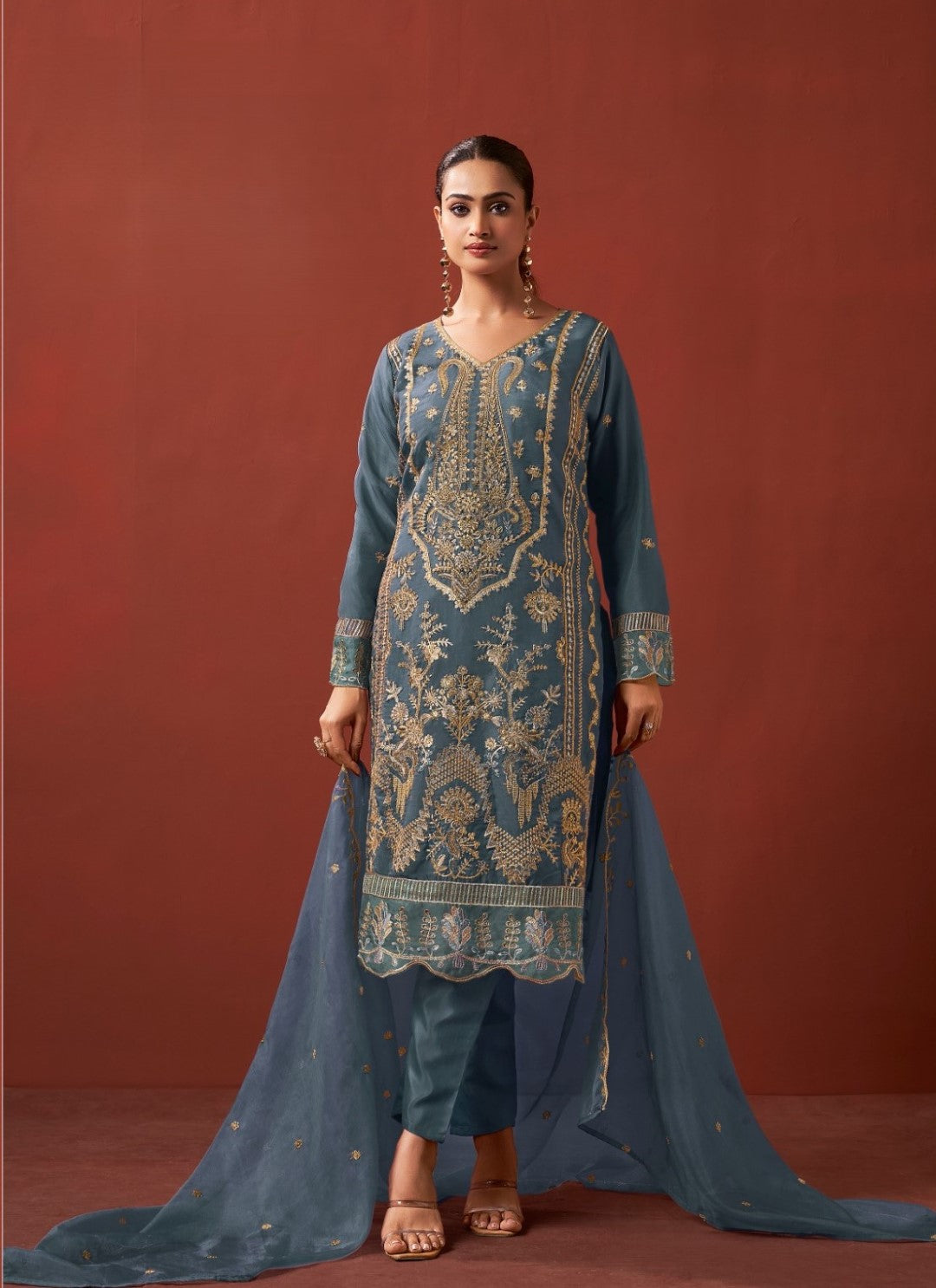 Shamsad slate Full Work lawn suit set