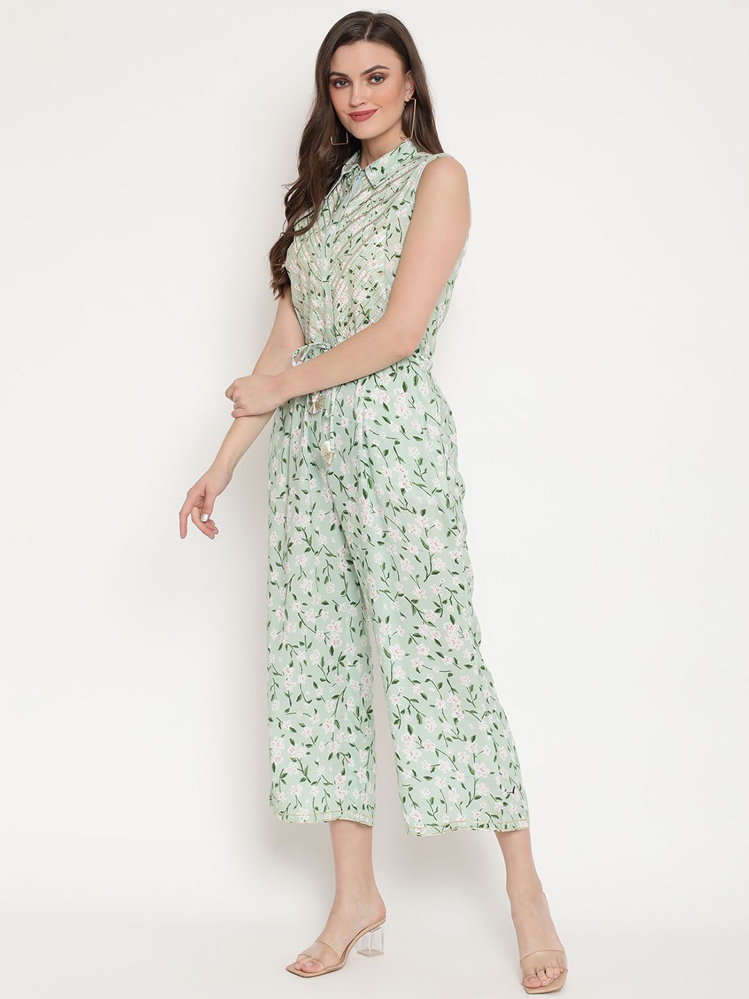 Mint Green Rayon Printed Jumpsuit