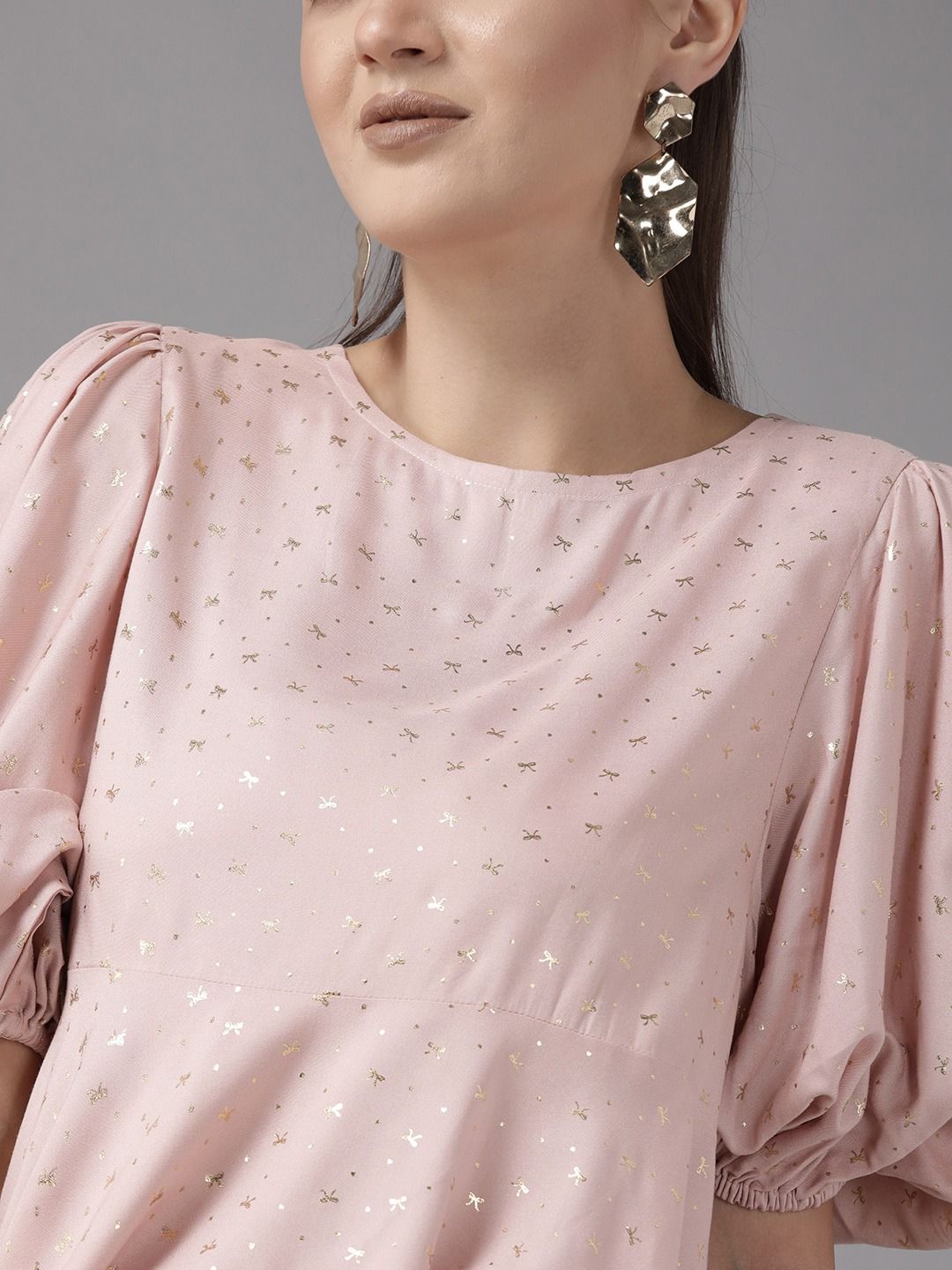 Pink Rayon Gold Foil Print Tunic