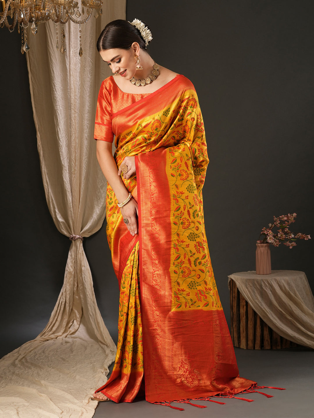 Silk Blend Red Woven Design Designer Saree With Blouse