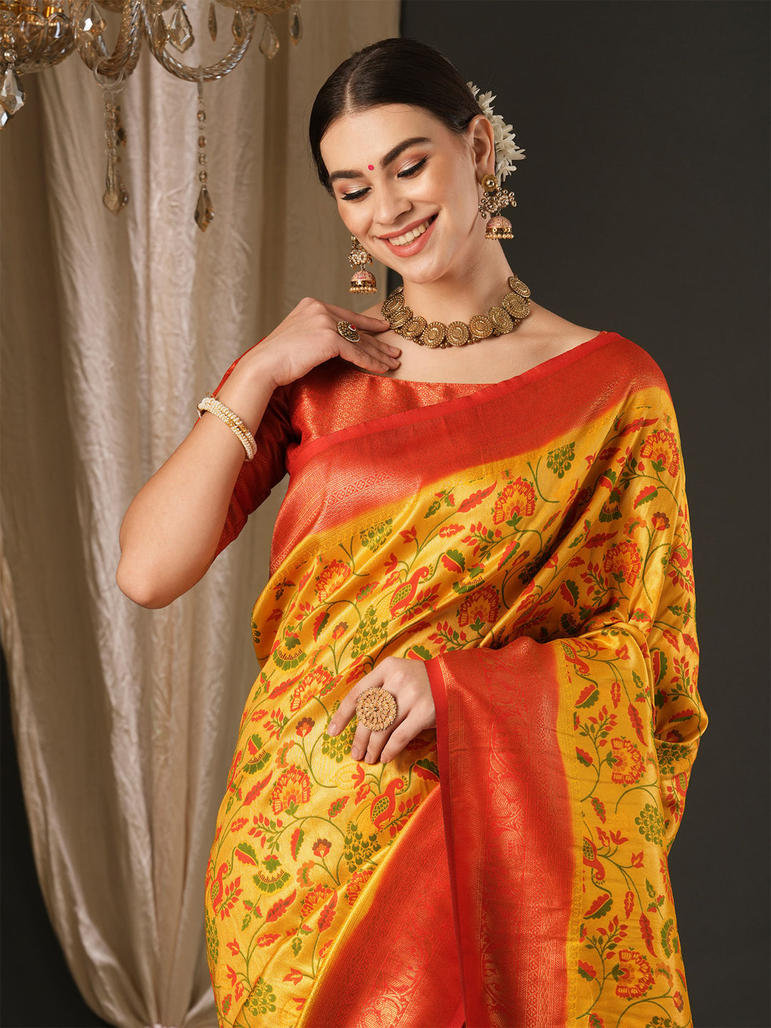 Silk Blend Red Woven Design Designer Saree With Blouse