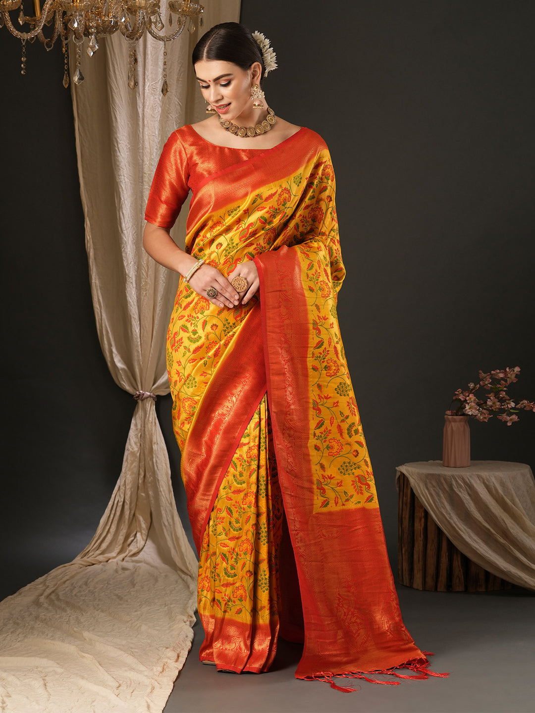 Silk Blend Red Woven Design Designer Saree With Blouse