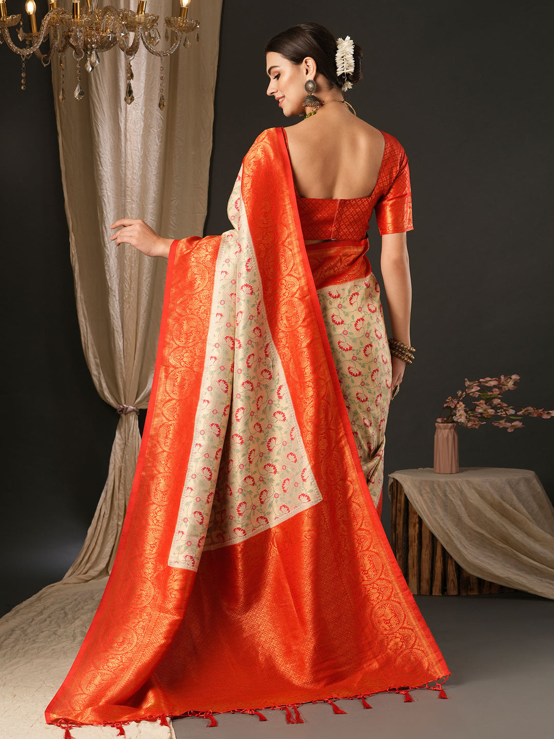 Silk Blend Red Woven Design Designer Saree With Blouse