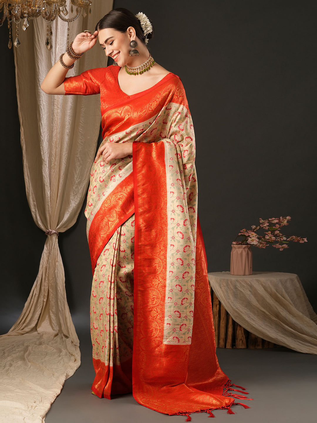 Silk Blend Red Woven Design Designer Saree With Blouse