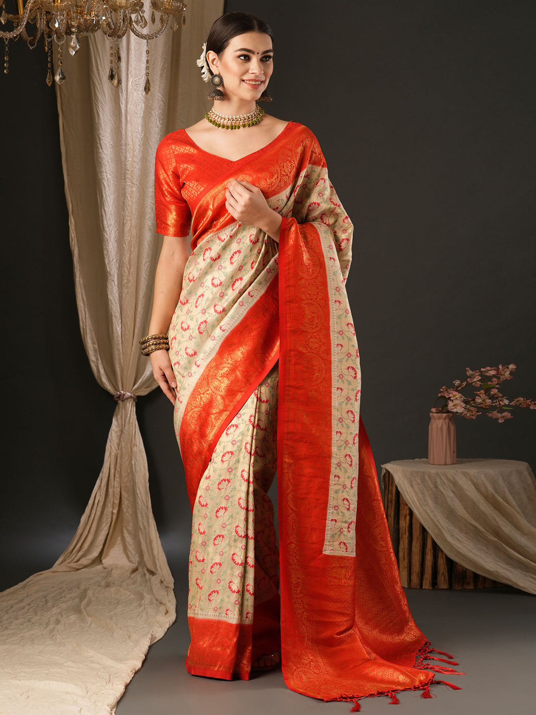 Silk Blend Red Woven Design Designer Saree With Blouse