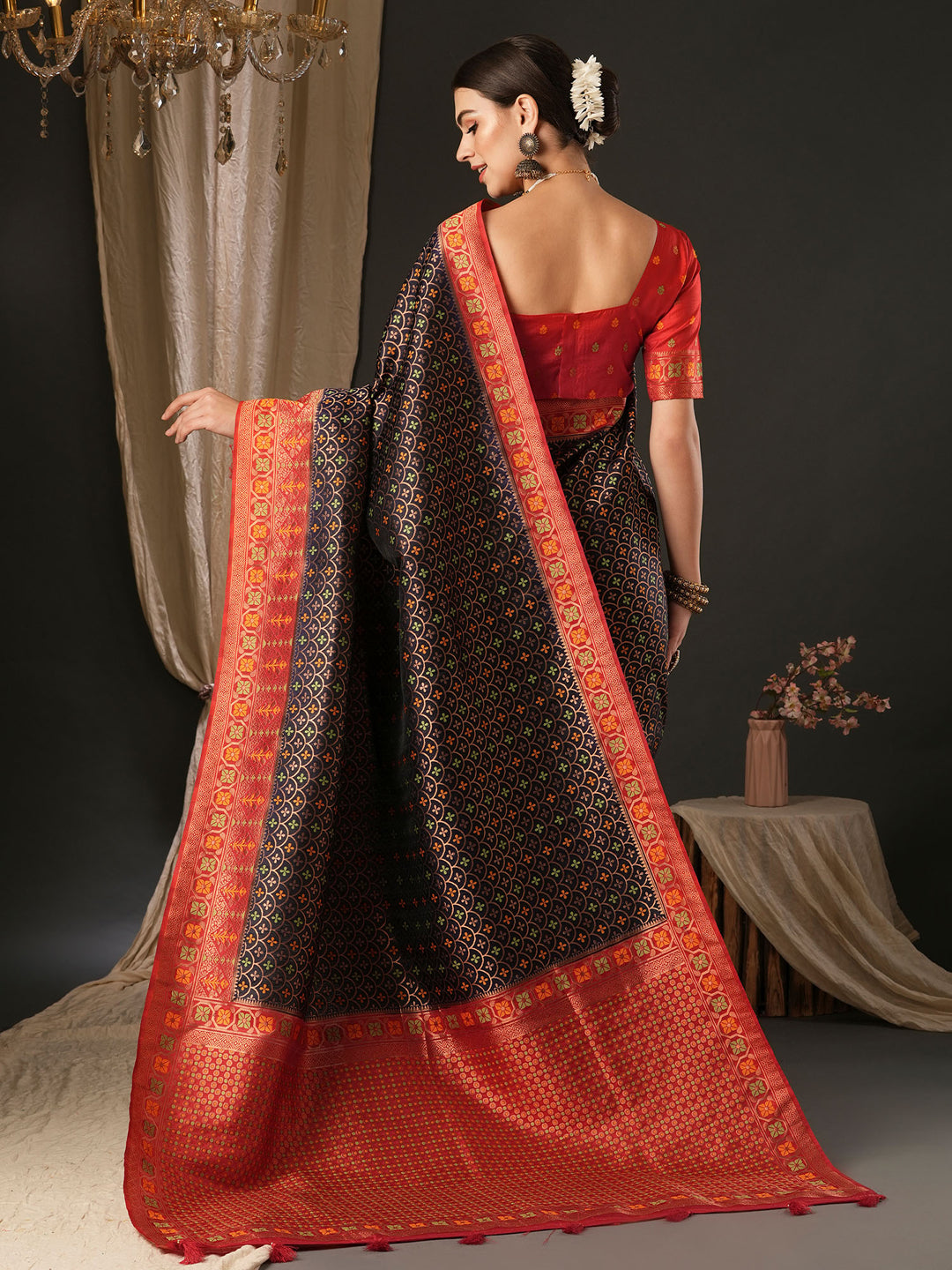 Silk Blend Red Woven Design Designer Saree With Blouse