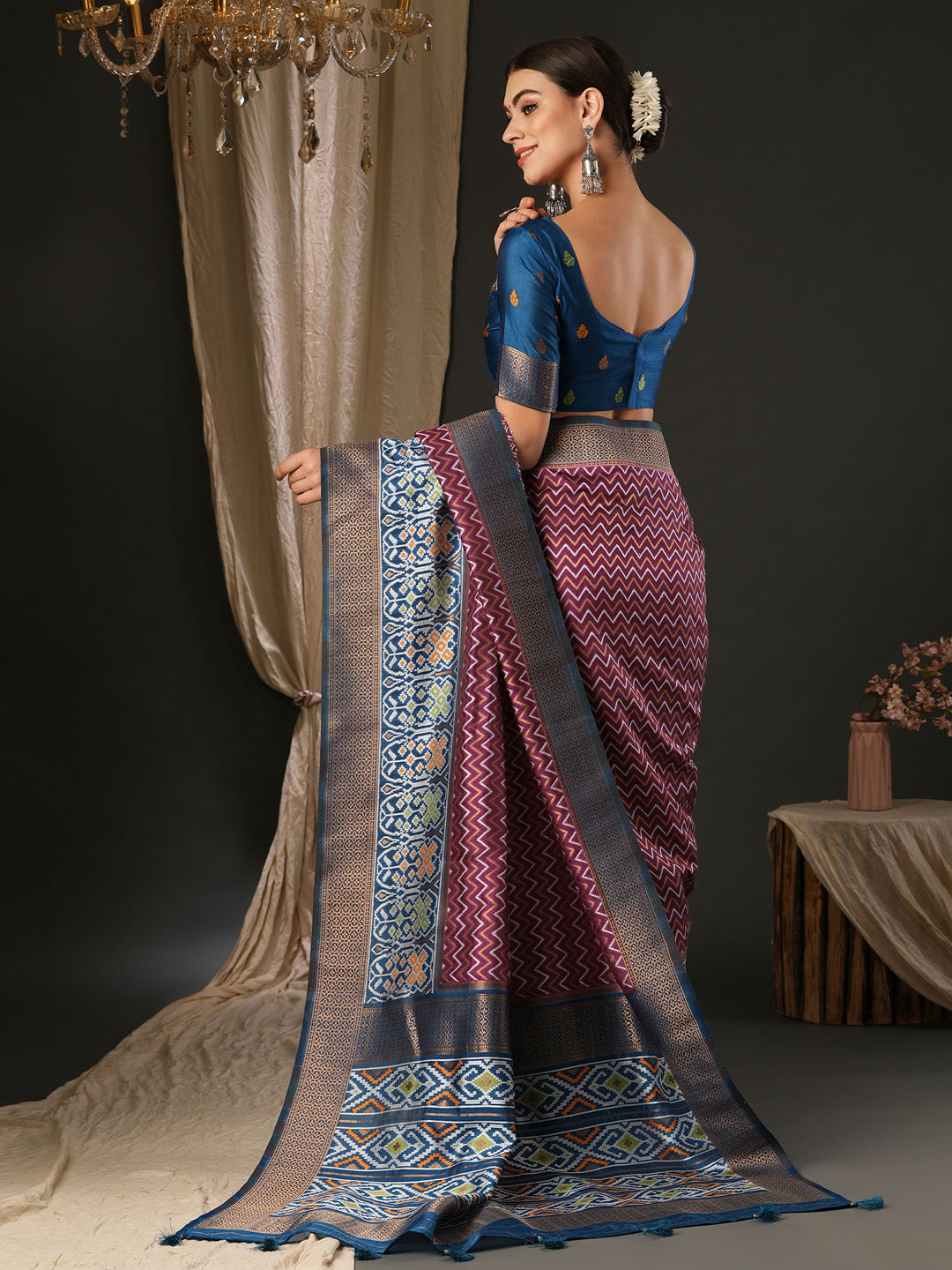 Silk Blend Teal blue Woven Design Designer Saree With Blouse