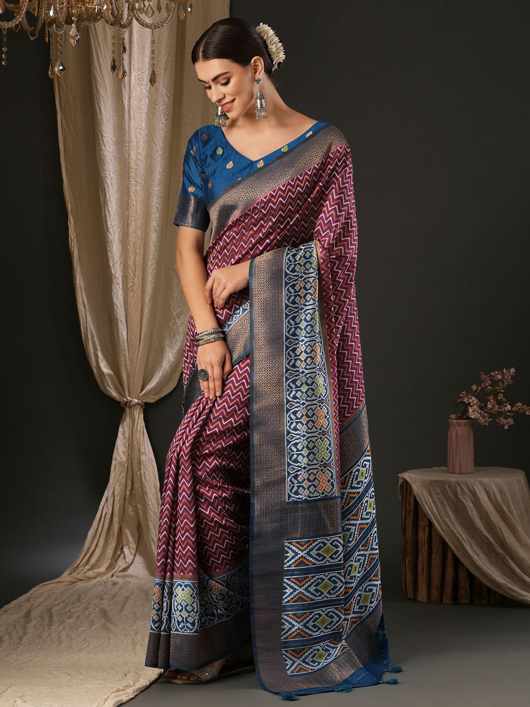 Silk Blend Teal blue Woven Design Designer Saree With Blouse