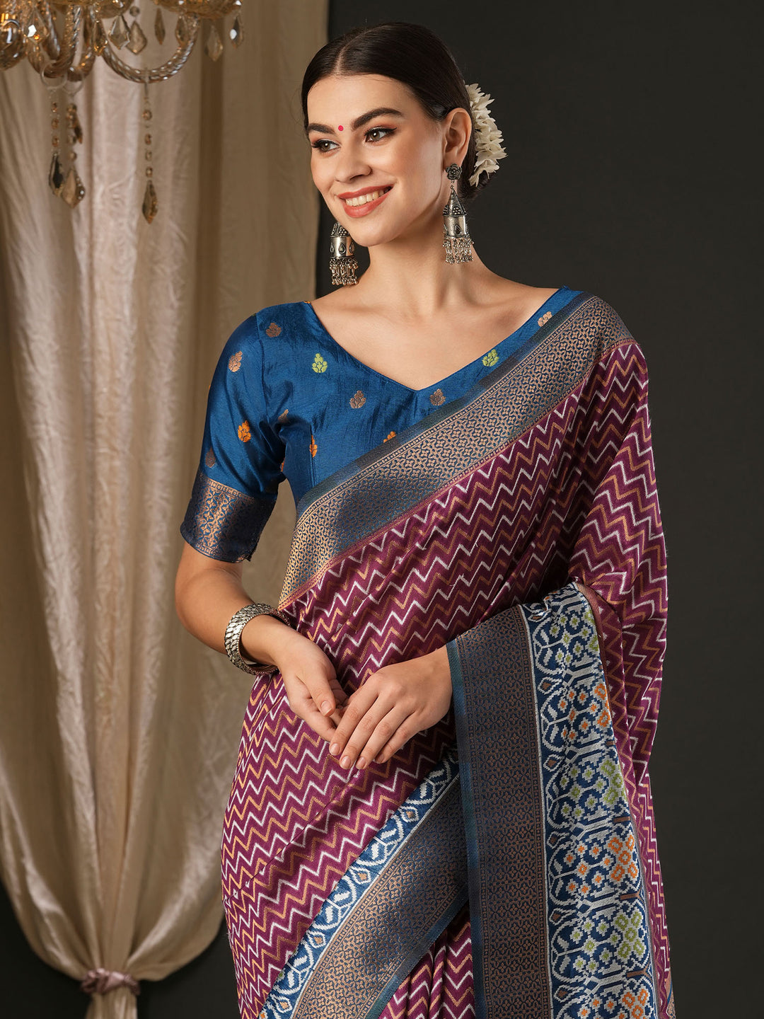 Silk Blend Teal blue Woven Design Designer Saree With Blouse