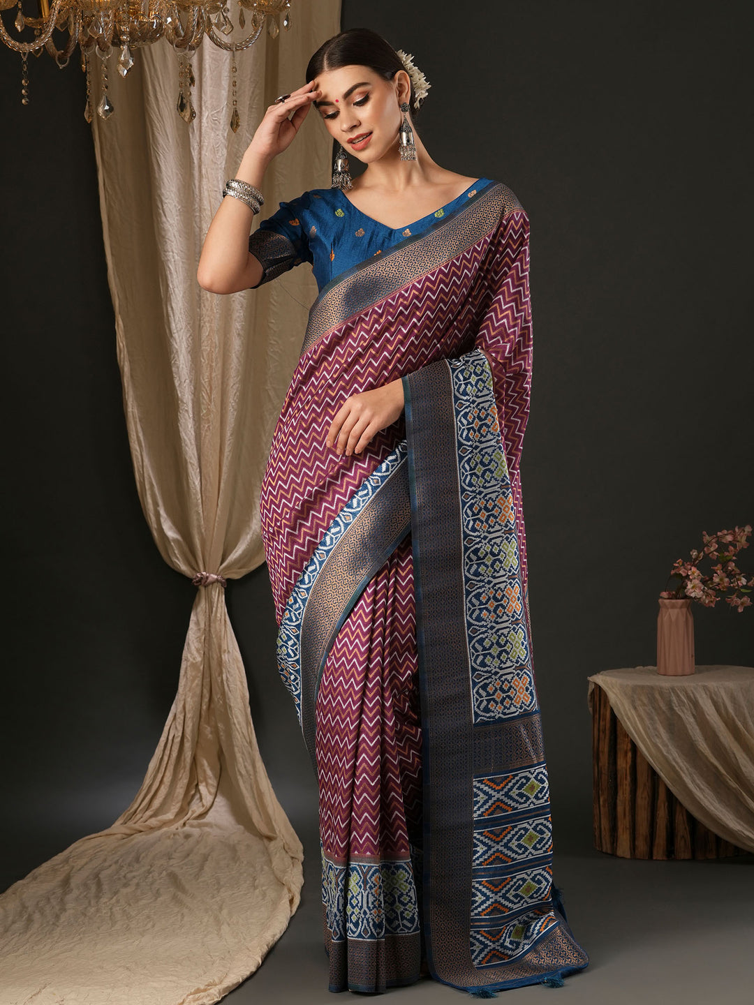 Silk Blend Teal blue Woven Design Designer Saree With Blouse