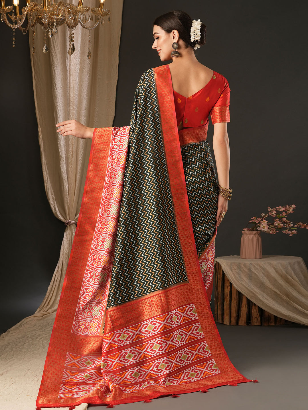 Silk Blend Red Woven Design Designer Saree With Blouse