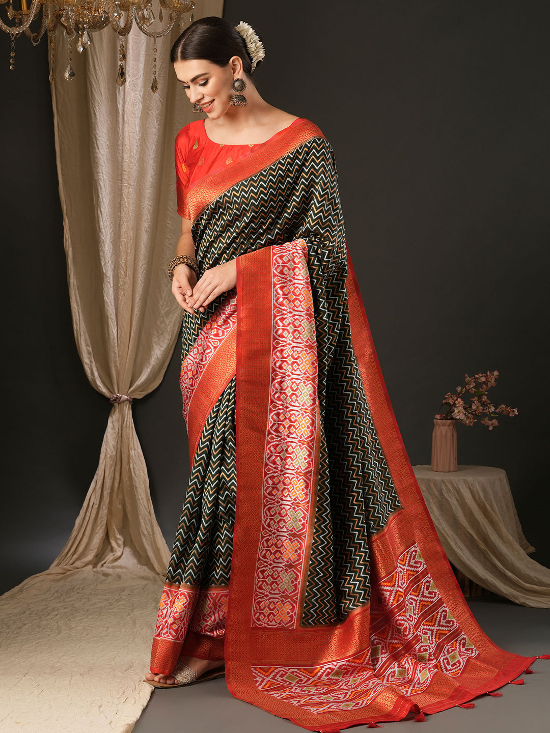 Silk Blend Red Woven Design Designer Saree With Blouse