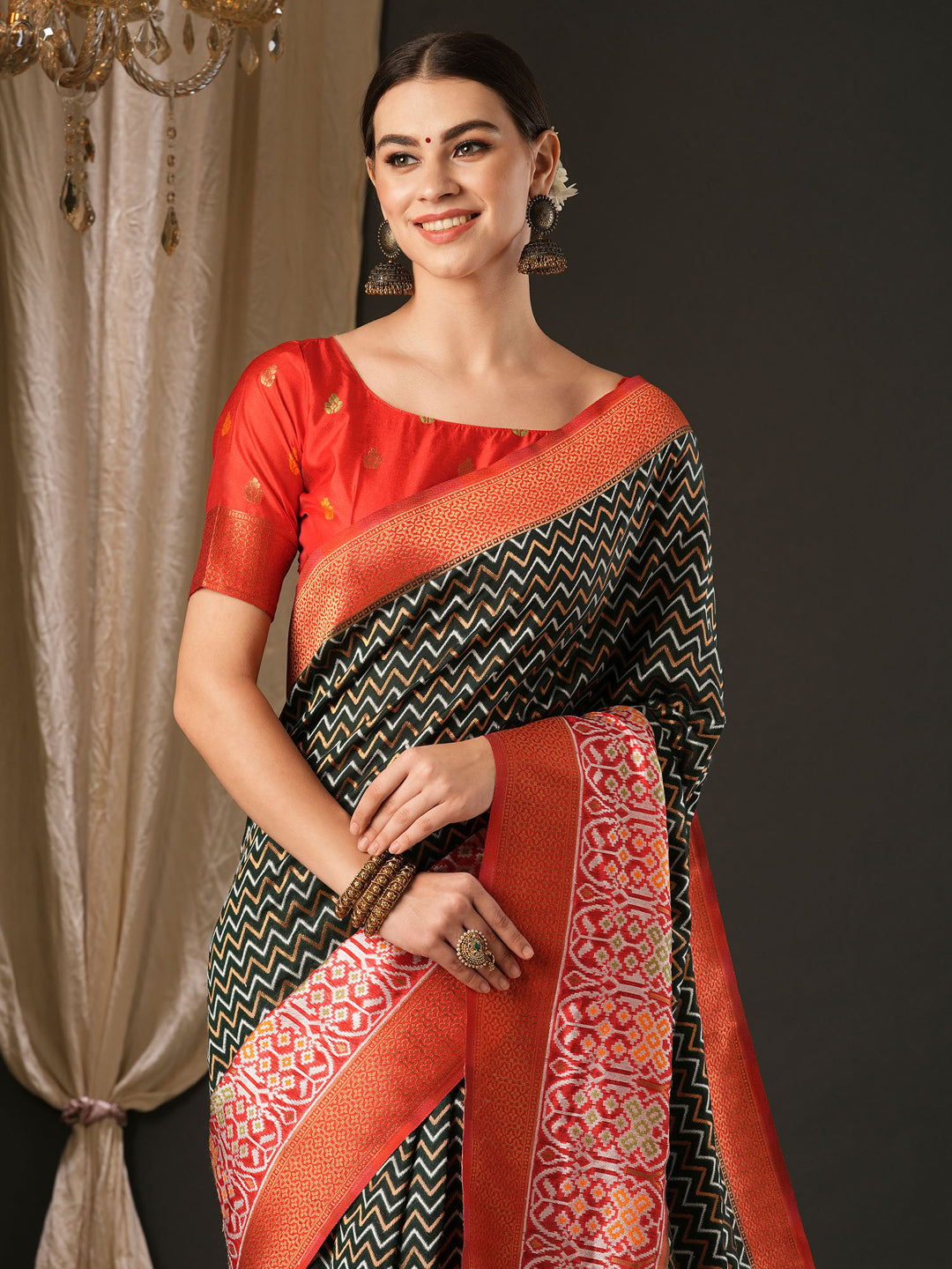 Silk Blend Red Woven Design Designer Saree With Blouse