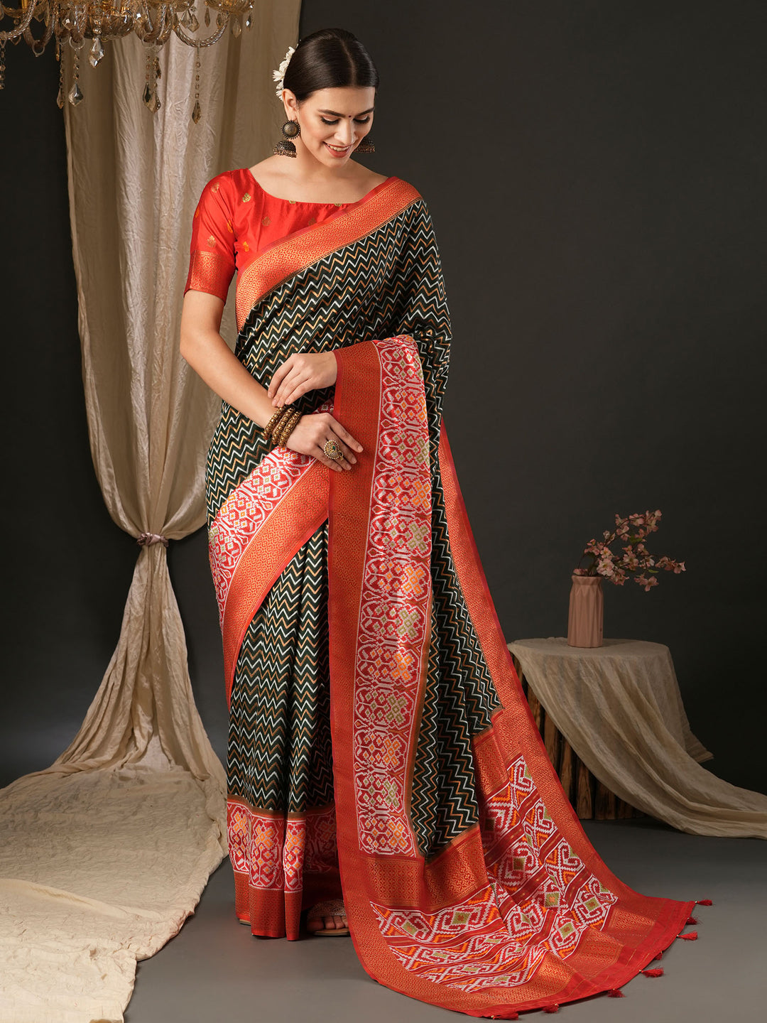 Silk Blend Red Woven Design Designer Saree With Blouse