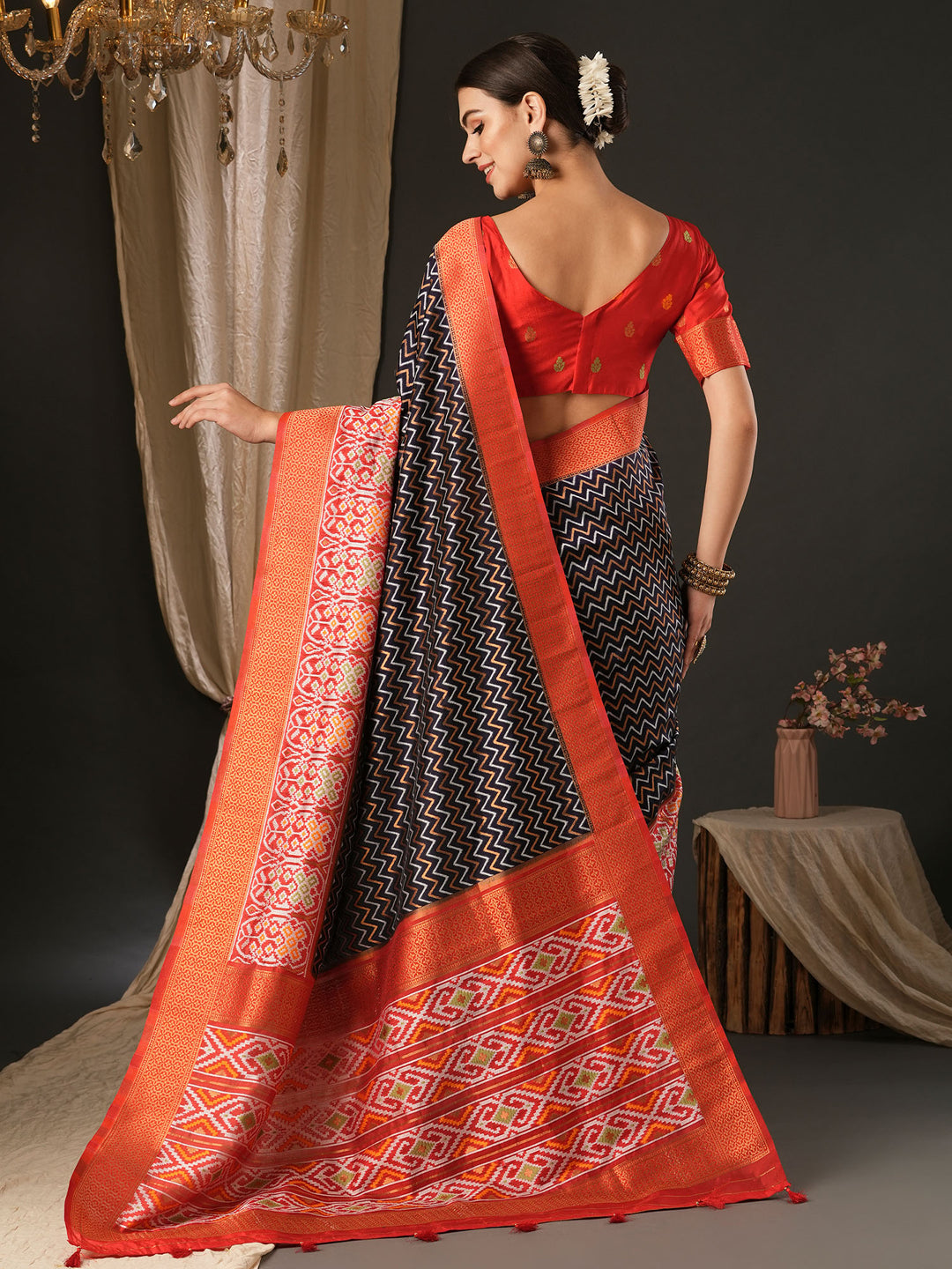 Silk Blend Red Woven Design Designer Saree With Blouse