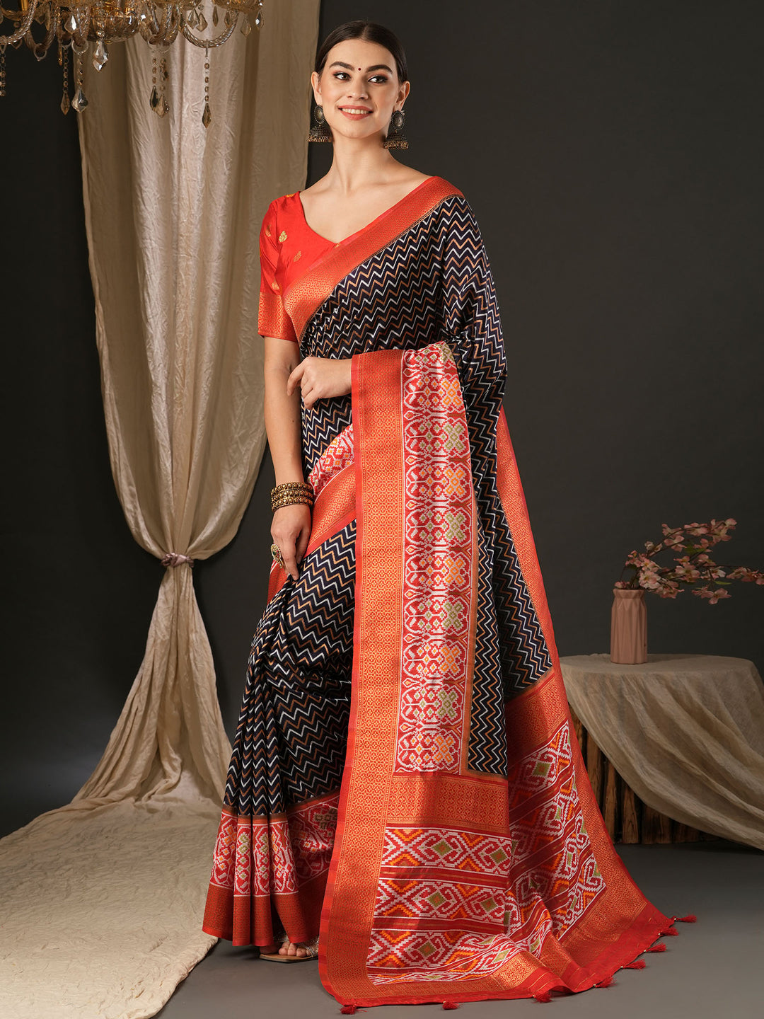 Silk Blend Red Woven Design Designer Saree With Blouse