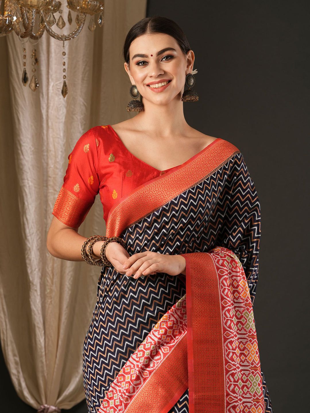 Silk Blend Red Woven Design Designer Saree With Blouse