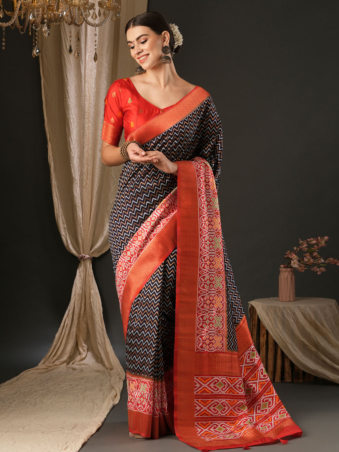 Silk Blend Red Woven Design Designer Saree With Blouse