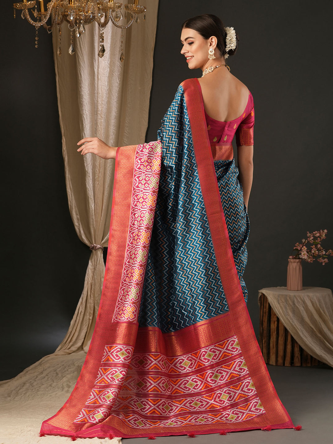 Silk Blend Pink Woven Design Designer Saree With Blouse