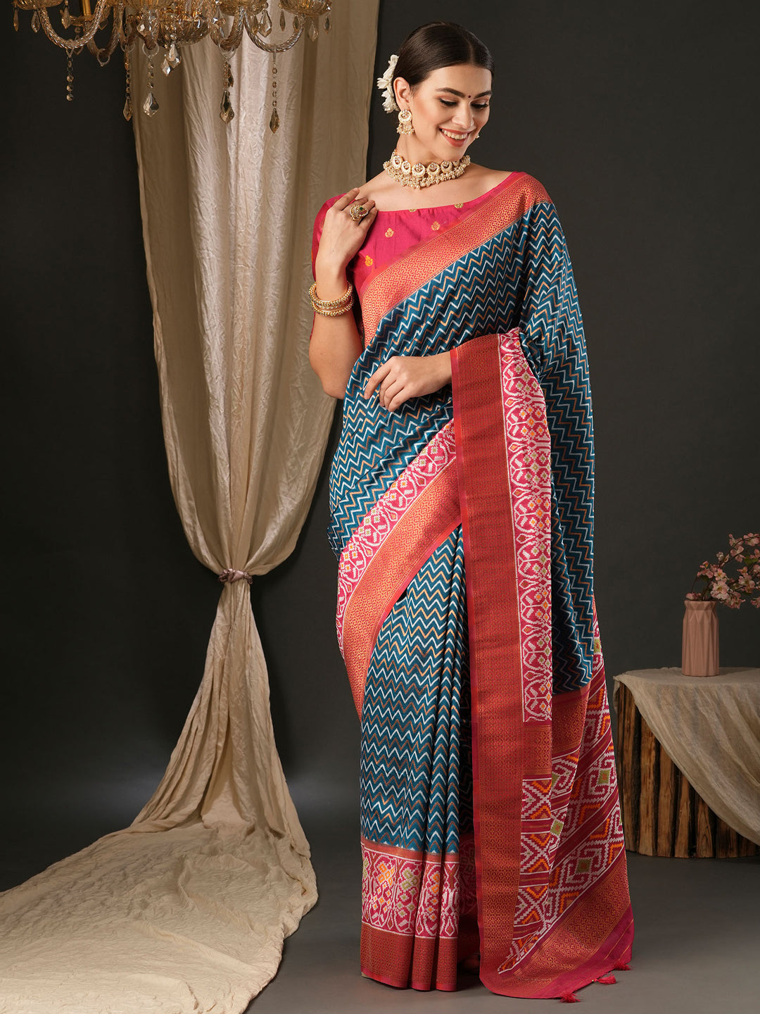 Silk Blend Pink Woven Design Designer Saree With Blouse