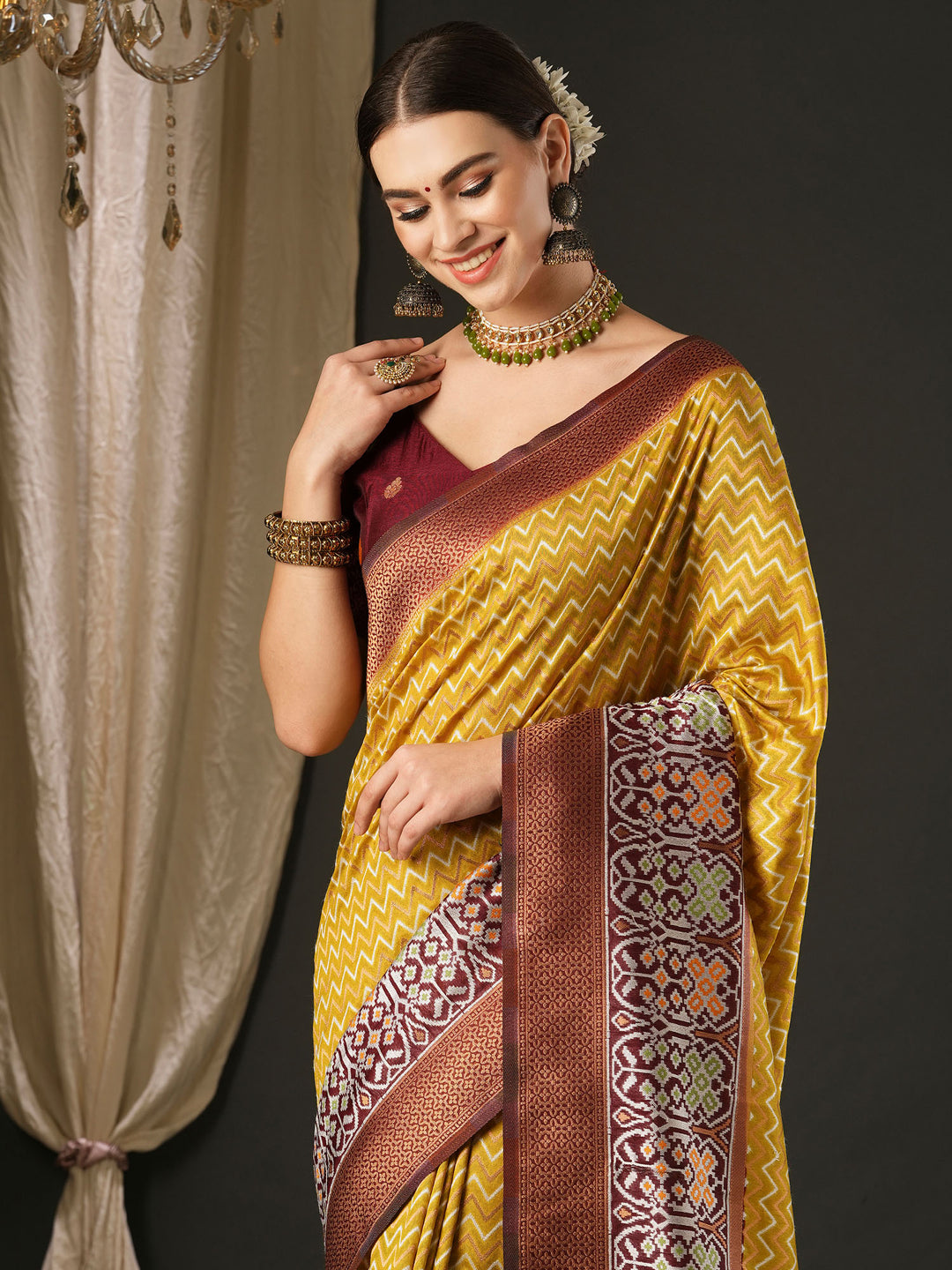 Silk Blend Brown Woven Design Designer Saree With Blouse