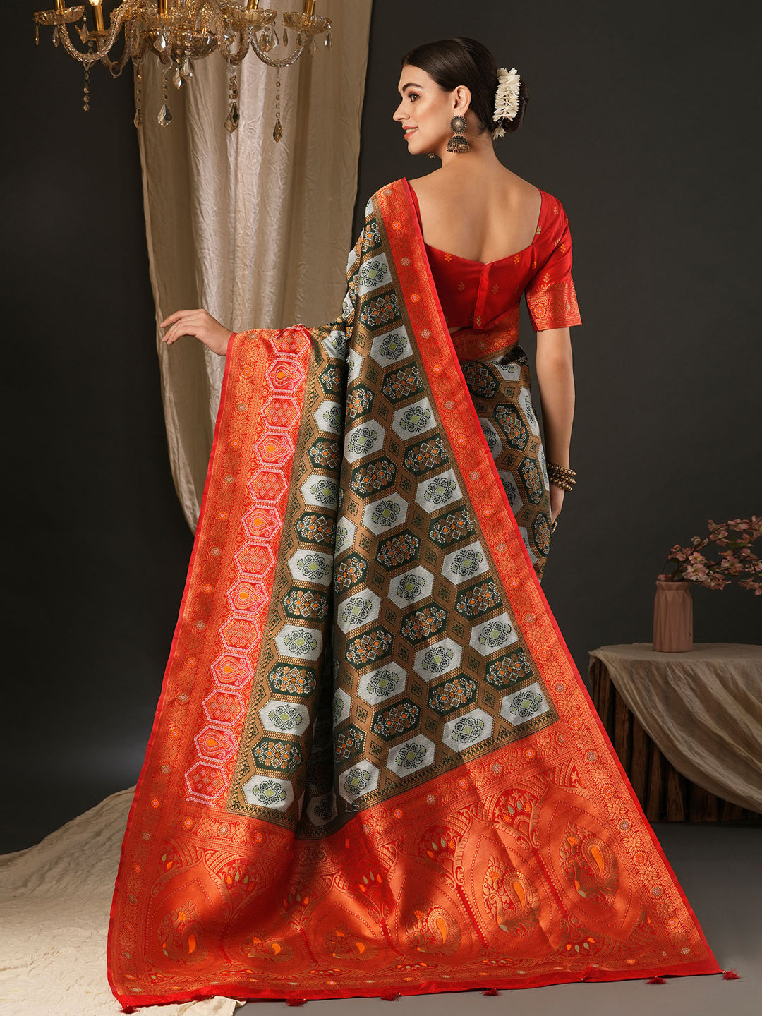 Silk Blend Red Woven Design Designer Saree With Blouse