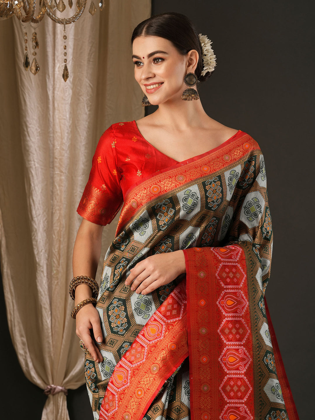 Silk Blend Red Woven Design Designer Saree With Blouse