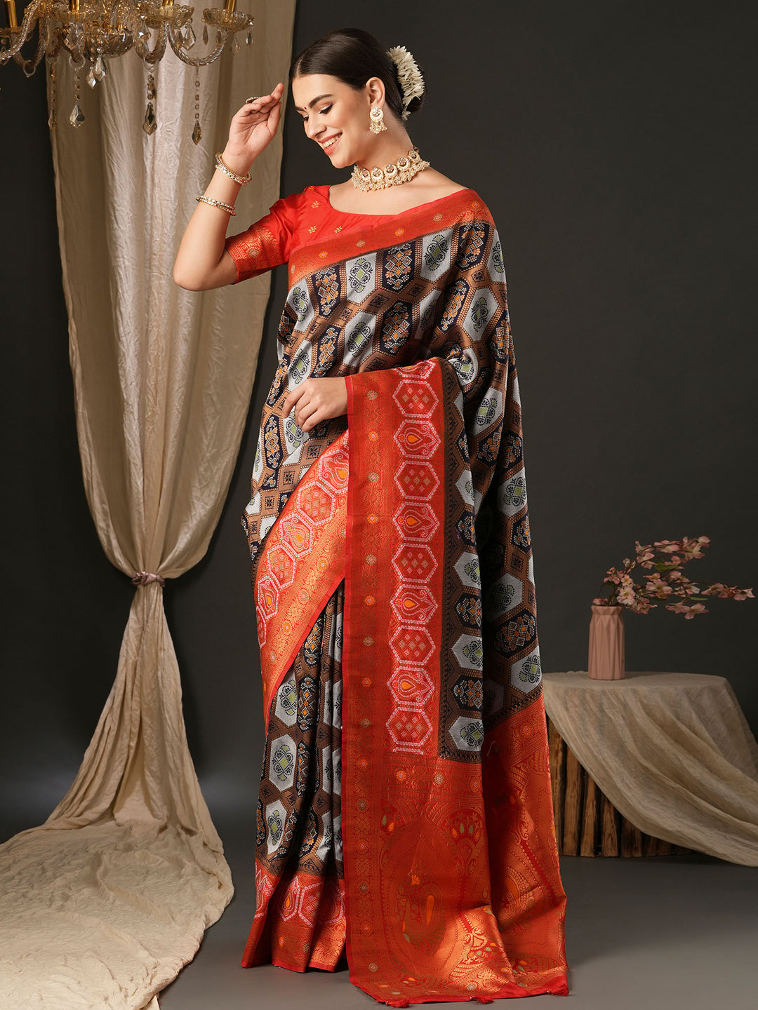 Silk Blend Red Woven Design Designer Saree With Blouse