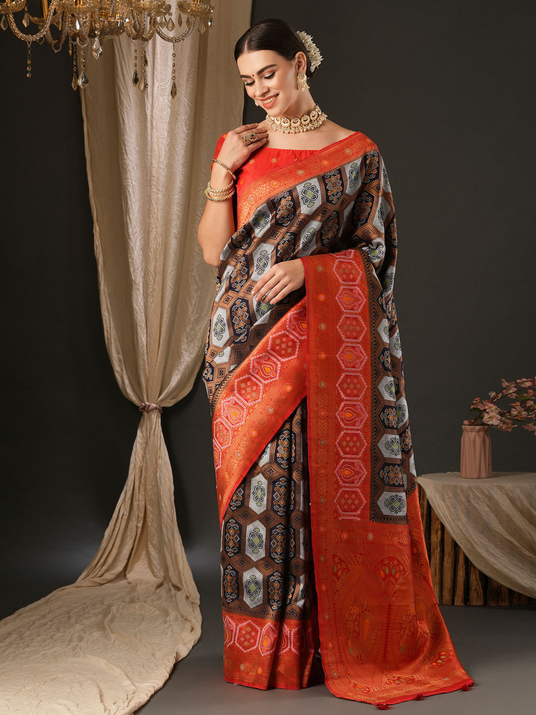 Silk Blend Red Woven Design Designer Saree With Blouse