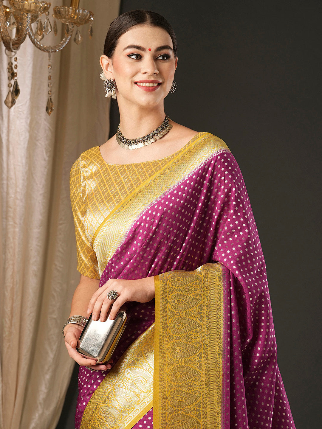 Georgette Yellow Woven Design Designer Saree With Blouse