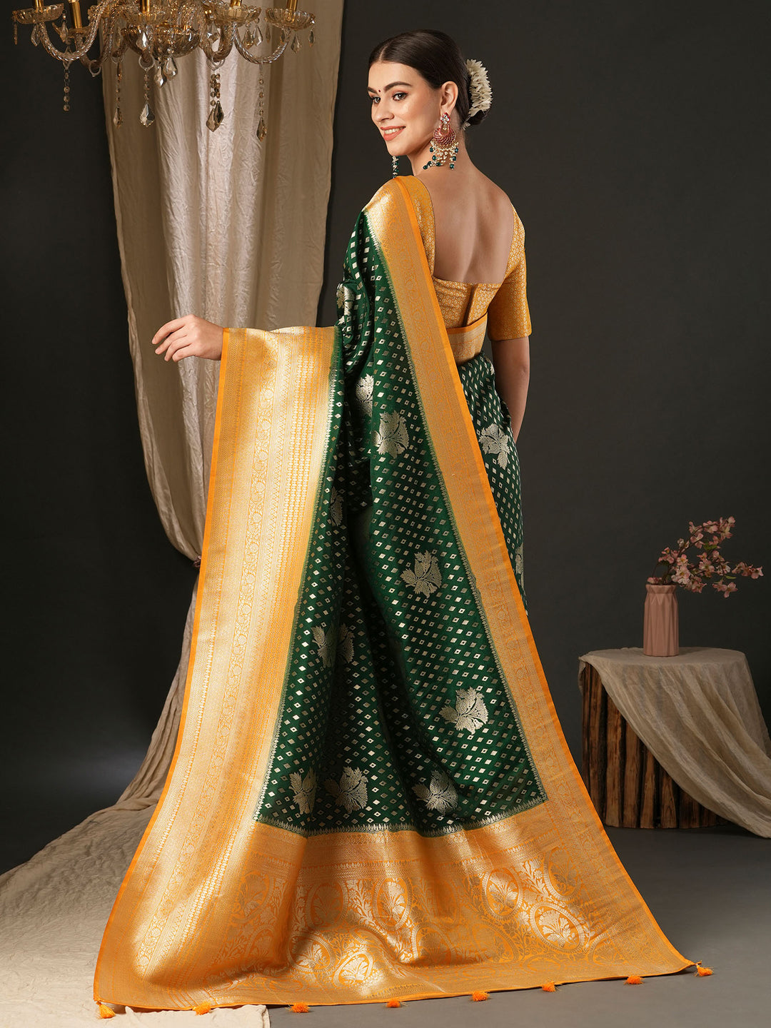 Georgette Yellow Woven Design Designer Saree With Blouse