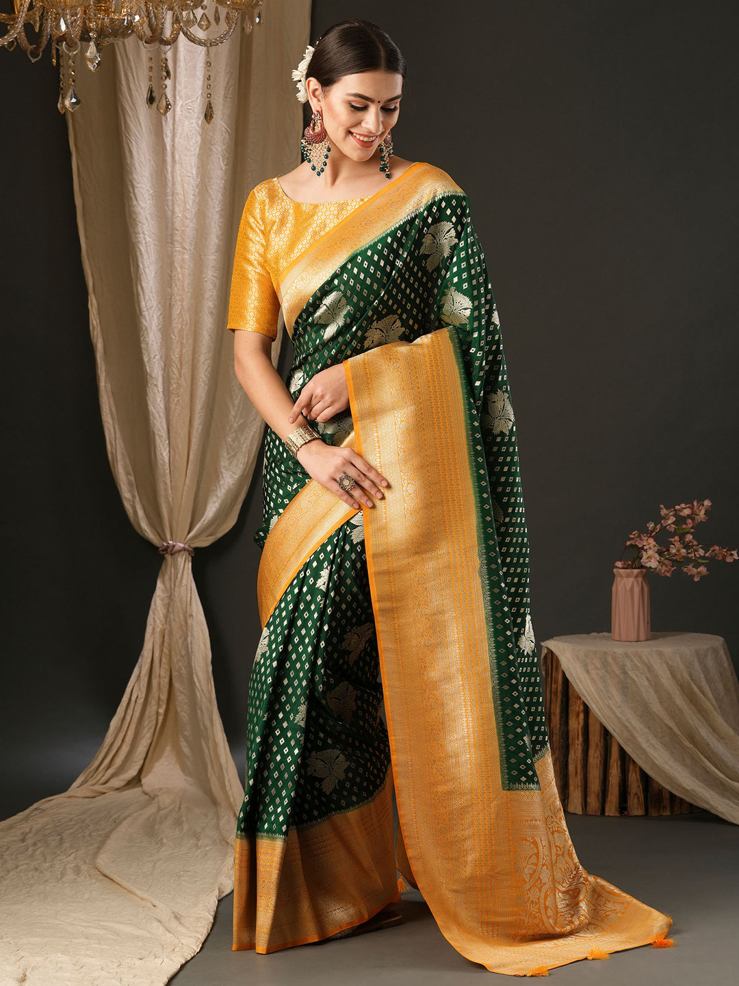 Georgette Yellow Woven Design Designer Saree With Blouse