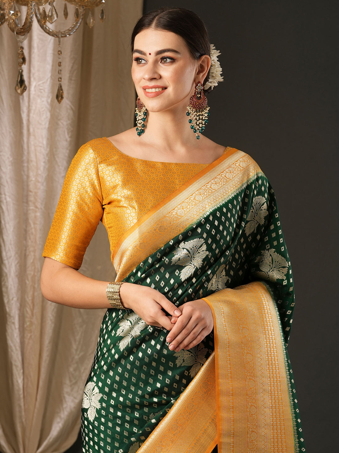 Georgette Yellow Woven Design Designer Saree With Blouse