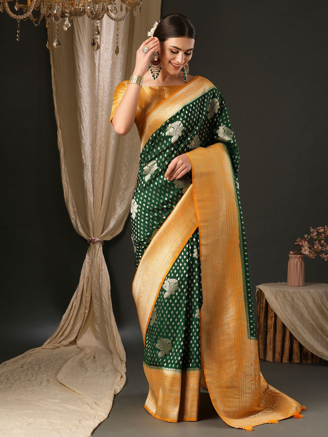 Georgette Yellow Woven Design Designer Saree With Blouse