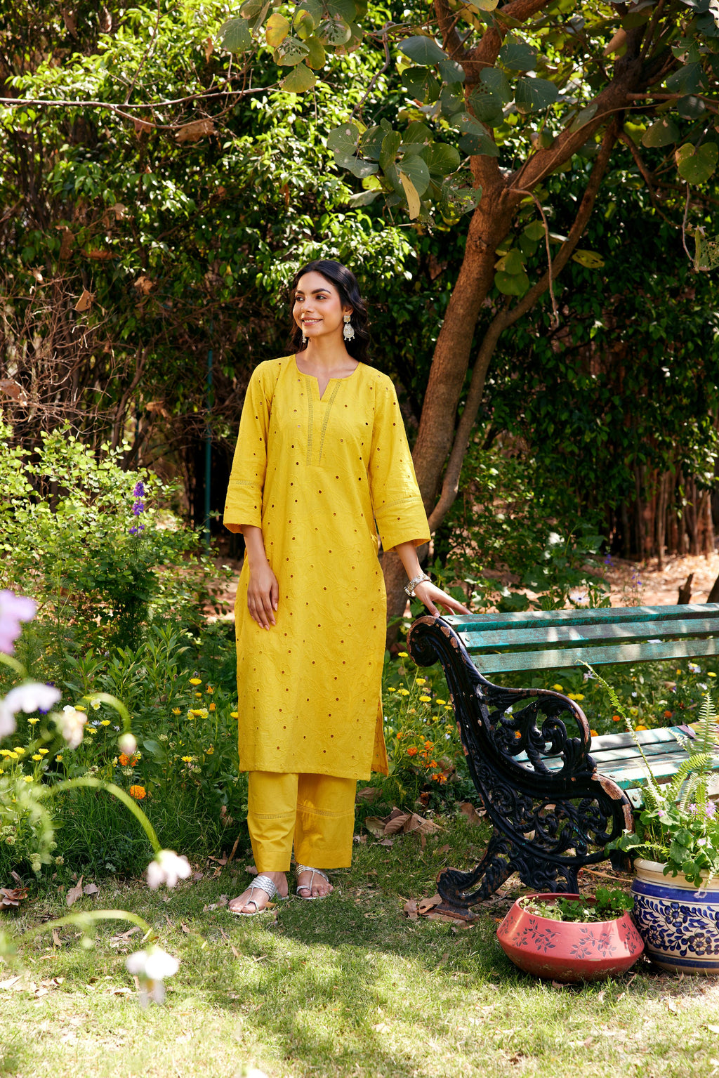 Noor Yellow Shifli Cotton Kurta-Set of 3- IT