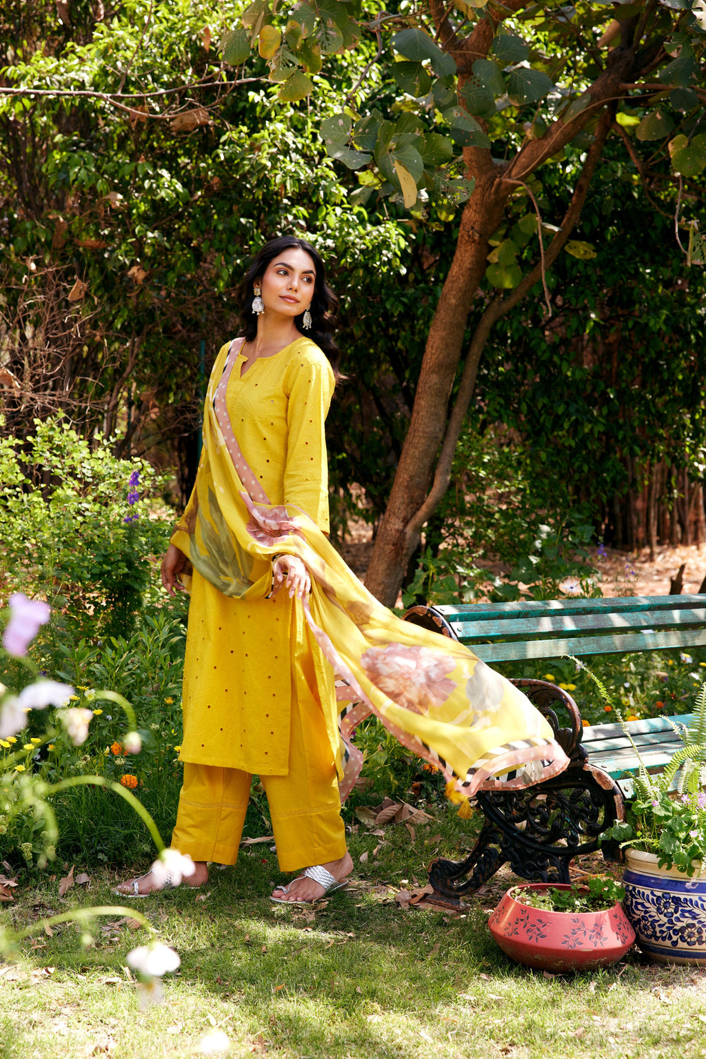 Noor Yellow Shifli Cotton Kurta-Set of 3- IT