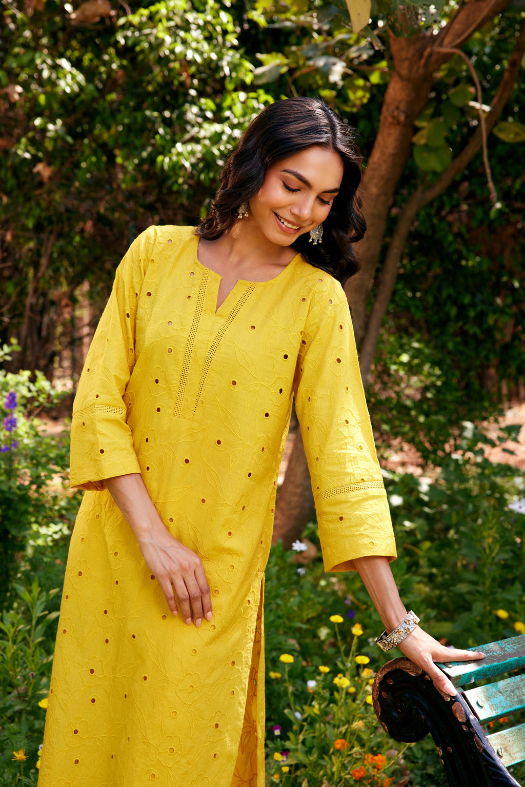 Noor Yellow Shifli Cotton Kurta-Set of 3- IT
