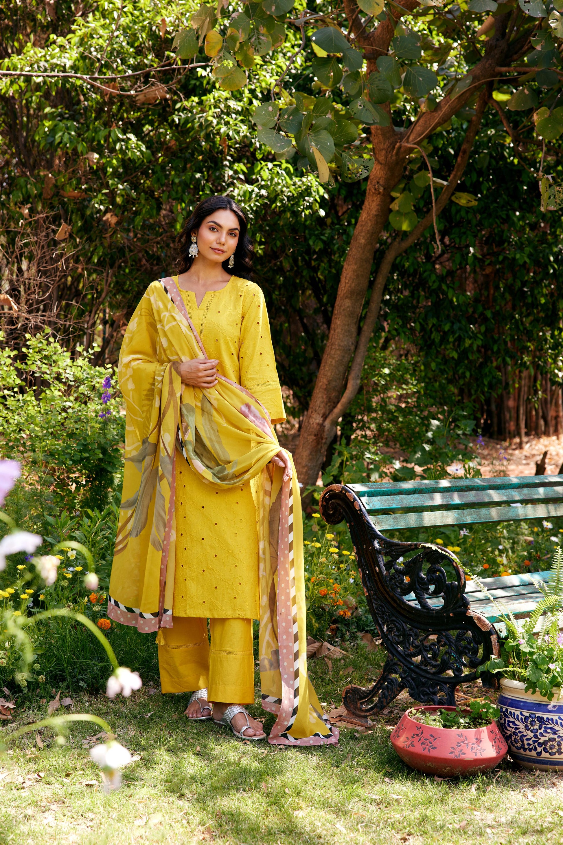 Noor Yellow Shifli Cotton Kurta-Set of 3