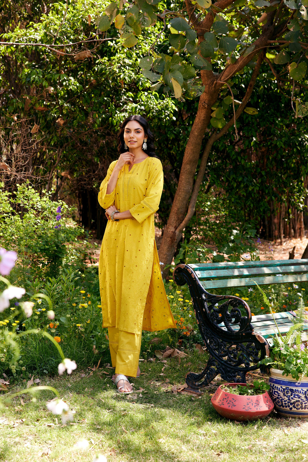 Noor Yellow Shifli Cotton Kurta-Set of 3- IT