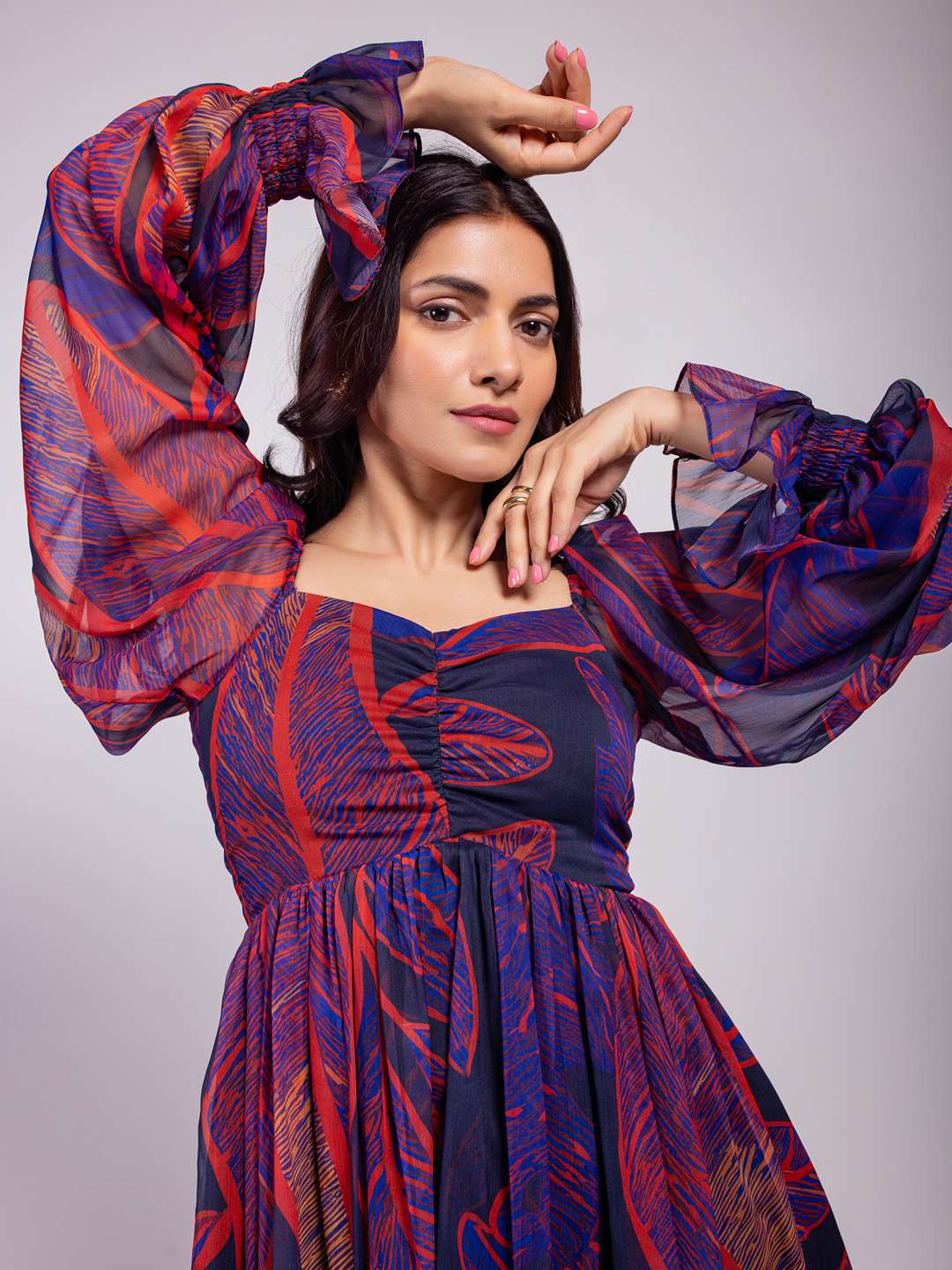 Foliage Printed Mini Dress